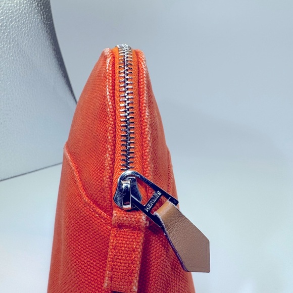 Hermès Pouch Bolide Mini Mini Pouch Orange Toile H Canvas Travel Case Rare AUTH - Picture 7 of 13